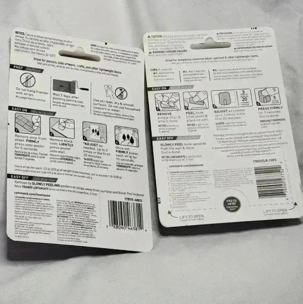 2 Pk Bundle of Brand New Command Adjustables. 48 Poster Strips + 10 1lb Hooks